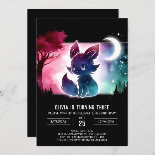 Whimsical Majestic Wolf Verjaardag Kaart (Voorkant / Achterkant)