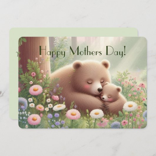 Whimsical Mama & Baby Beer Moederdag Flat Kaart (Voorkant / Achterkant)