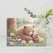 Whimsical Mama & Baby Beer Moederdag Kaart  (Staand voorkant)