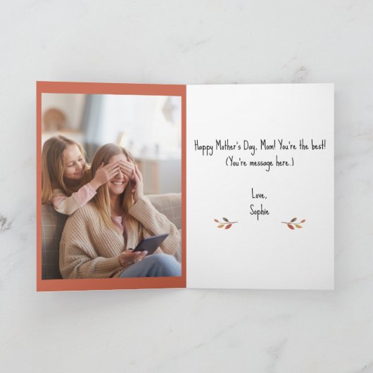 Whimsical Mama Bird & Chick met Foto Moederdag Kaart (Binnen)