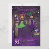 Whimsical Mardi Gras Dancing Girls Green & Purple  Kaart (Voorkant)