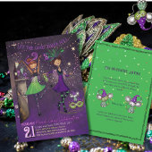 Whimsical Mardi Gras Dancing Girls Green & Purple  Kaart