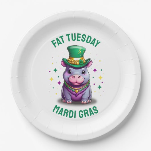 Whimsical Mardi Gras Vet Dinsdag Hippo Papieren Bordje (Voorkant)