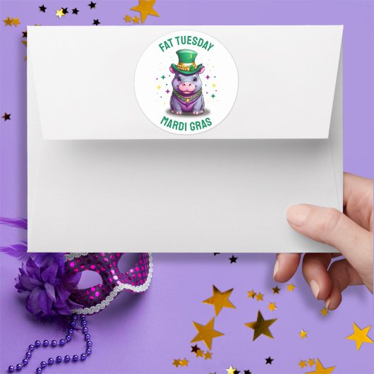 Whimsical Mardi Gras Vet Dinsdag Hippo Sticker