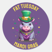 Whimsical Mardi Gras Vet Dinsdag Hippo Sticker (Voorkant)