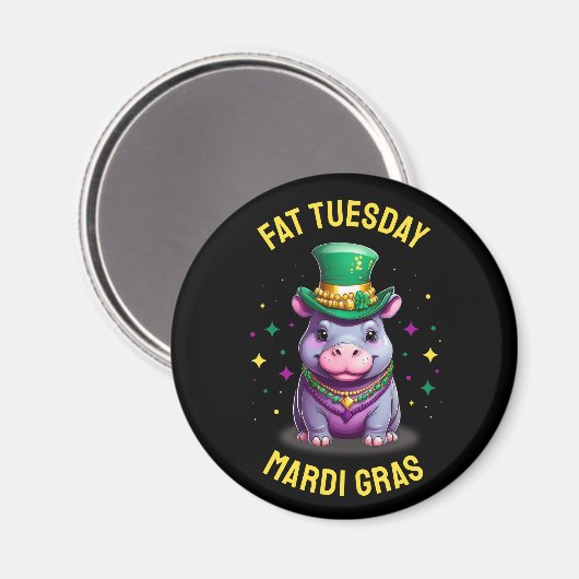 Whimsical Mardi Gras Vet Dinsdag Hippo Sticker Magneet (Voorkant / Achterkant)