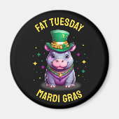 Whimsical Mardi Gras Vet Dinsdag Hippo Sticker Magneet (Voorkant)