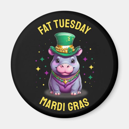 Whimsical Mardi Gras Vet Dinsdag Hippo Sticker Magneet (Voorkant)