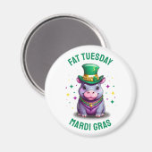 Whimsical Mardi Gras Vet Dinsdag Hippo Sticker Magneet (Voorkant / Achterkant)
