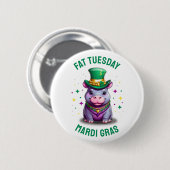 Whimsical Mardi Gras Vet Dinsdag Hippo Sticker Ronde Button 5,7 Cm (Voorkant /achterkant)