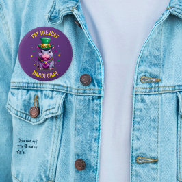 Whimsical Mardi Gras Vet Dinsdag Hippo Sticker Ronde Button 5,7 Cm