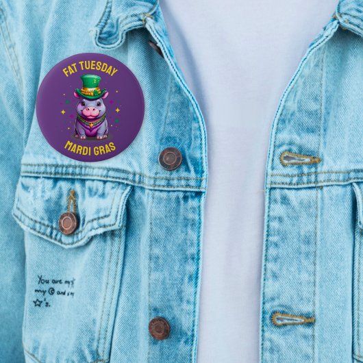 Whimsical Mardi Gras Vet Dinsdag Hippo Sticker Ronde Button 5,7 Cm