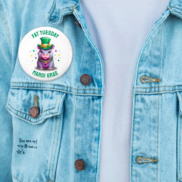 Whimsical Mardi Gras Vet Dinsdag Hippo Sticker Ronde Button 5,7 Cm