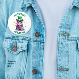 Whimsical Mardi Gras Vet Dinsdag Hippo Sticker Ronde Button 5,7 Cm