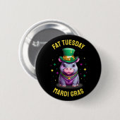 Whimsical Mardi Gras Vet Dinsdag Hippo Sticker Ronde Button 5,7 Cm (Voorkant /achterkant)