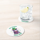 Whimsical Mardi Gras Vet Dinsdag Hippo Sticker Ronde Kartonnen Onderzetter (Insitu)