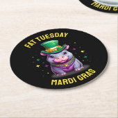 Whimsical Mardi Gras Vet Dinsdag Hippo Sticker Ronde Kartonnen Onderzetter (Gebogen)