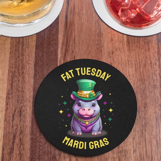 Whimsical Mardi Gras Vet Dinsdag Hippo Sticker Ronde Kartonnen Onderzetter