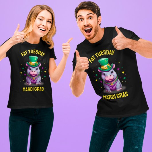 Whimsical Mardi Gras Vet Dinsdag Hippo T-shirt