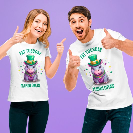 Whimsical Mardi Gras Vet Dinsdag Hippo T-shirt