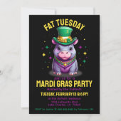 Whimsical Mardi Gras Vette dinsdag Hippo met krale Kaart (Voorkant)