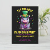 Whimsical Mardi Gras Vette dinsdag Hippo met krale Kaart (Staand voorkant)