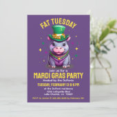 Whimsical Mardi Gras Vette dinsdag Hippo met krale Kaart (Staand voorkant)