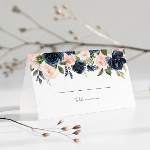 Whimsical Marine Blauw & Blush Roze Bloemen Bruilo Plaatskaartje