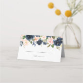 Whimsical Marine Blauw & Blush Roze Bloemen Bruilo Plaatskaartje (Voorkant)
