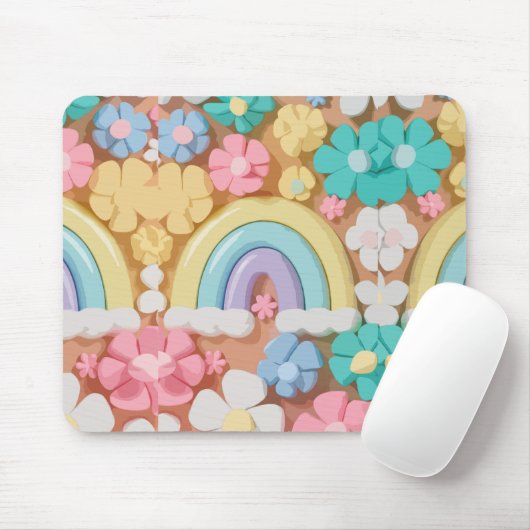 Whimsical Marshmallow Blooms - Levendige telefoonh Muismat (Met muis)
