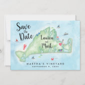 Whimsical Martha's Vineyard Map Save the Date Magnetische Uitnodiging (Voorkant)