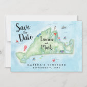 Whimsical Martha's Vineyard Map Save the Date Magnetische Uitnodiging (Voorkant)
