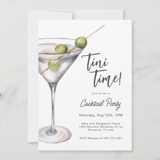 Whimsical Martini Cocktail Party Uitnodiging (Voorkant)