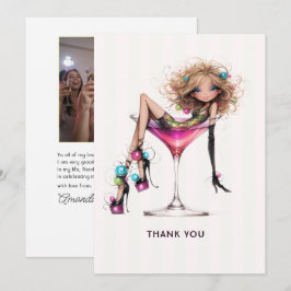 Whimsical Martini Diva Verjaardagsfeest Foto Bedankkaart