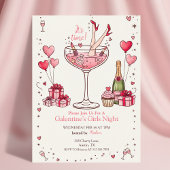 Whimsical Martini Galentine's Invitation Kaart