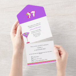 Whimsical Martini Glass 21st Birthday Party All In One Uitnodiging