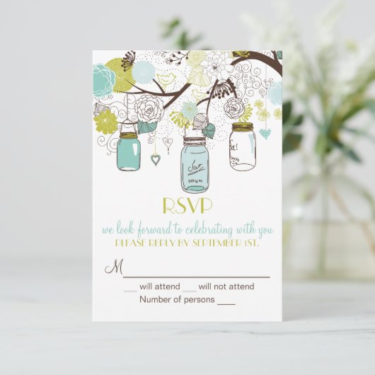 Whimsical Mason Jars RSVP Wedding Invitation (Staand voorkant)