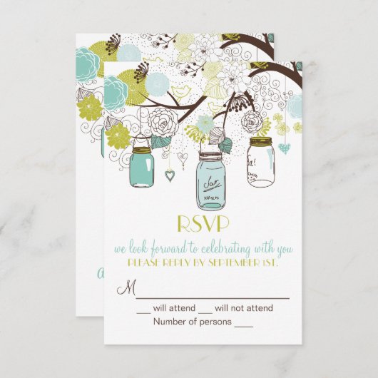 Whimsical Mason Jars RSVP Wedding Invitation (Voorkant / Achterkant)