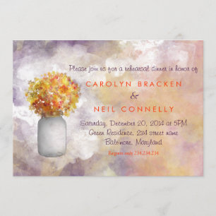 Whimsical Masonjar/Yellow Flowers Rehearsal Dinner Kaart