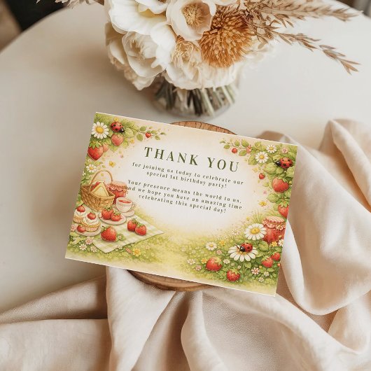 Whimsical Meadow Lady Bug 1st Birthday Bedankkaart