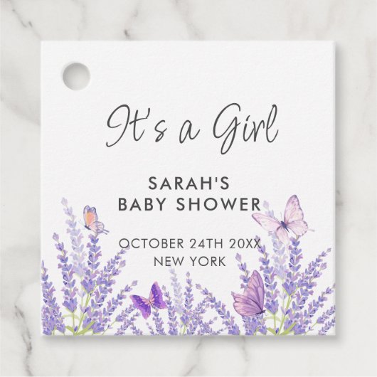 Whimsical Meadow Lavendel Vlinder Baby shower Bedankjes Labels (Voorkant)