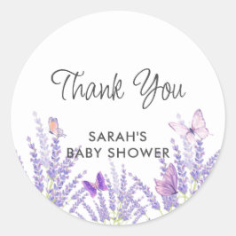 Whimsical Meadow Lavendel Vlinder Baby shower Ronde Sticker