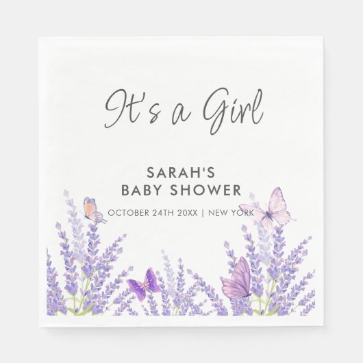 Whimsical Meadow Lavendel Vlinder Baby shower Servet (Voorkant)