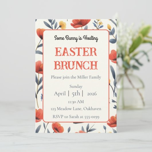 Whimsical Meadow Personalized Easter Brunch Kaart (Staand voorkant)