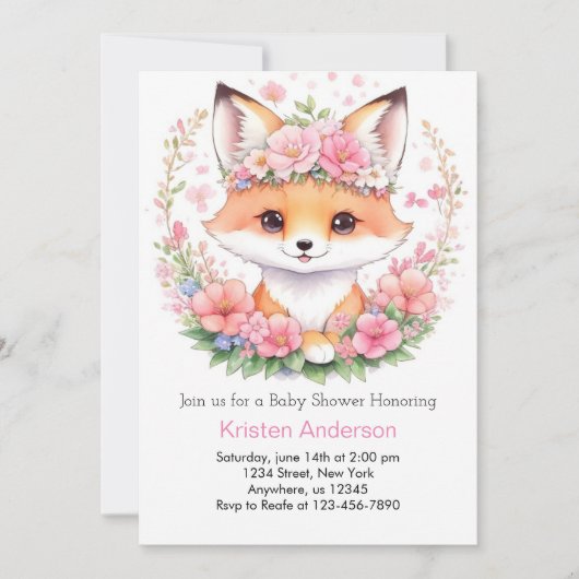 Whimsical Meadow Pink Fox Boho Meisje Baby shower Kaart (Voorkant)