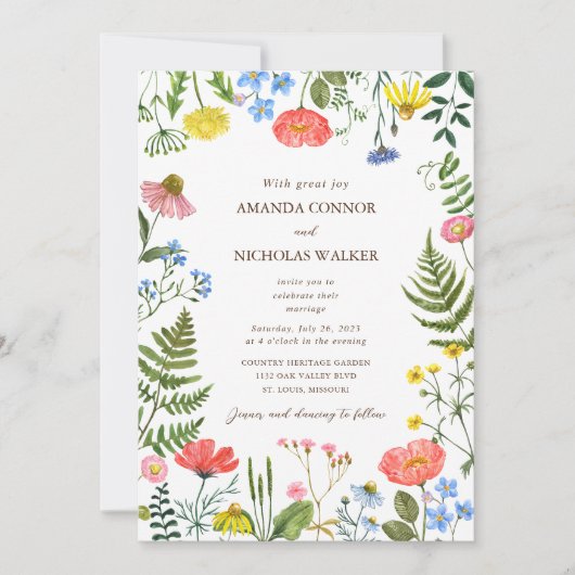 Whimsical Meadow Wildflower bruiloft uitnodiging (Voorkant)