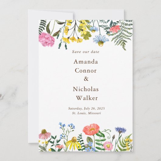 Whimsical Meadow Wildflower Save the Date Invite Kaart (Voorkant)