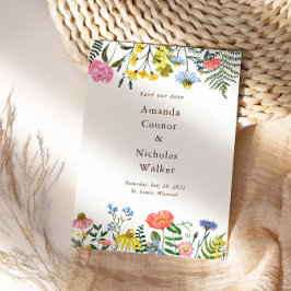 Whimsical Meadow Wildflower Save the Date Invite Kaart