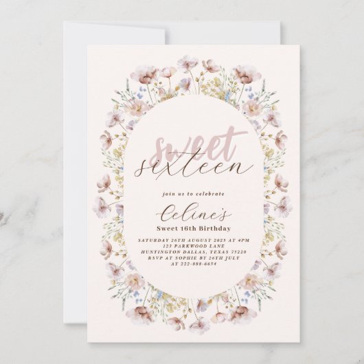 Whimsical Meadow Wildflowers Sweet 16 verjaardag Kaart (Voorkant)