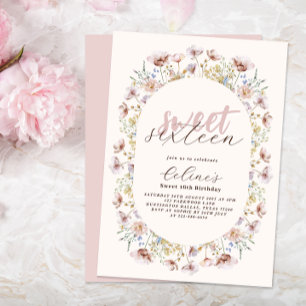 Whimsical Meadow Wildflowers Sweet 16 verjaardag Kaart